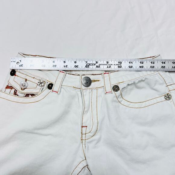 True Religion Joey Big T Flared Jeans White Gild Stitch Women 28W x 27L Used - Picture 7 of 11